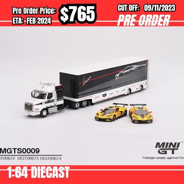 PO-$765 * Mini GT * 1:64 MGTS0009 Corvette Racing C8.R Racing Transporter Set [OD01/11]
