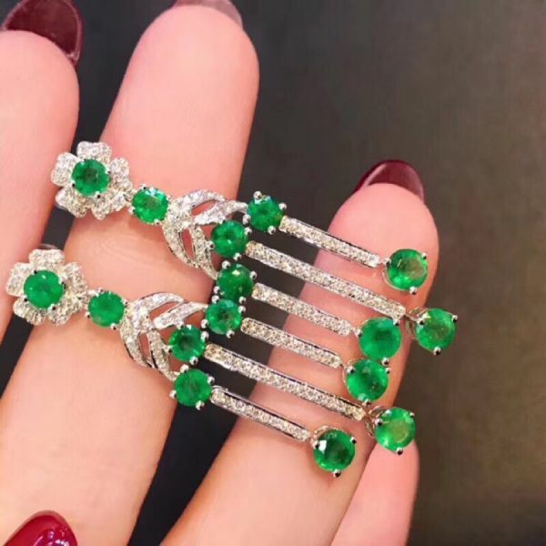 純天然哥倫比亞祖母綠 耳釘