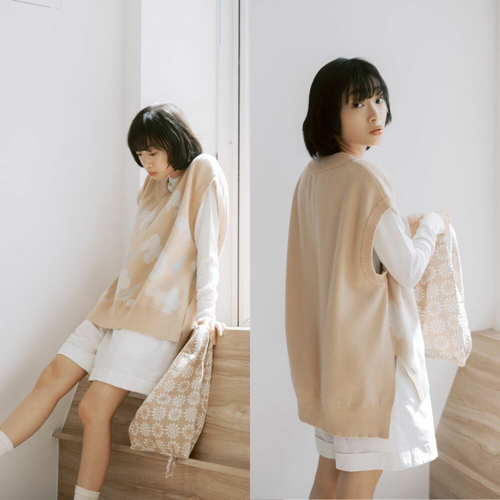 針織毛衣背心/海棠八哥2號/奶油米杏