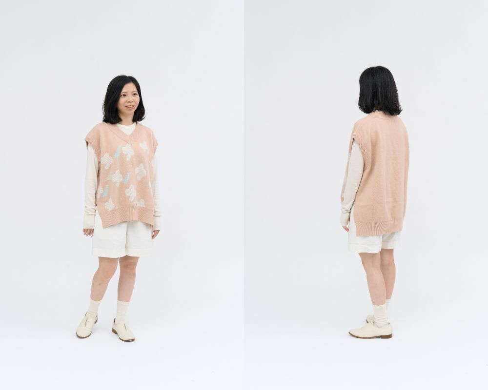 針織毛衣背心/海棠八哥2號/奶油米杏