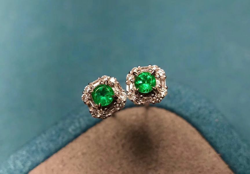 純天然哥倫比亞祖母綠 耳釘