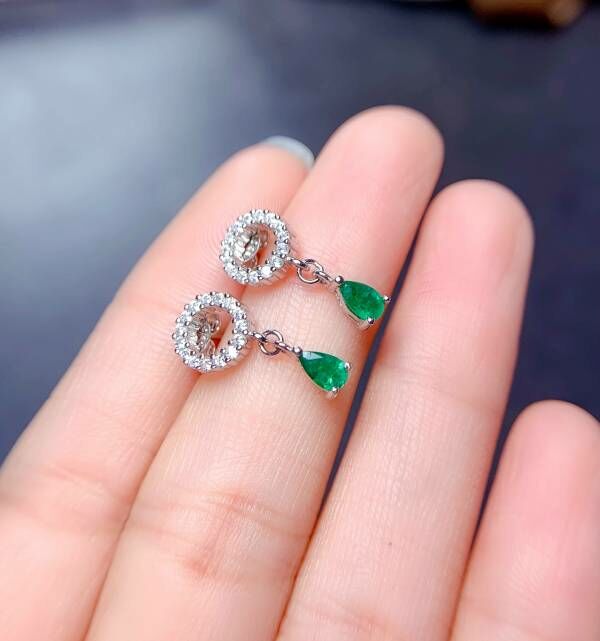 純天然哥倫比亞祖母綠 耳釘