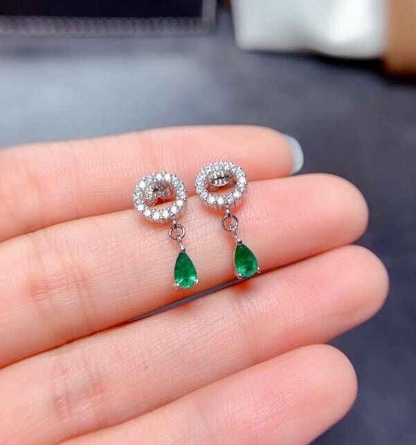 純天然哥倫比亞祖母綠 耳釘