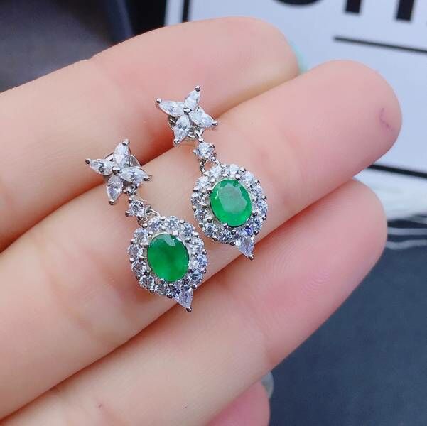 純天然哥倫比亞祖母綠 耳釘