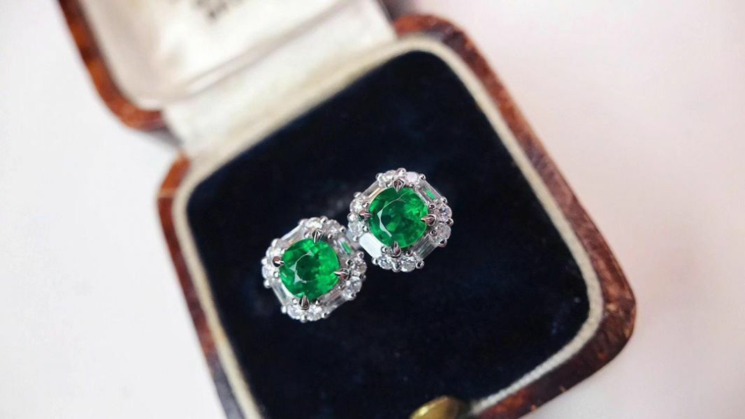 純天然哥倫比亞祖母綠 耳釘