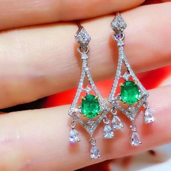 純天然哥倫比亞祖母綠 耳釘