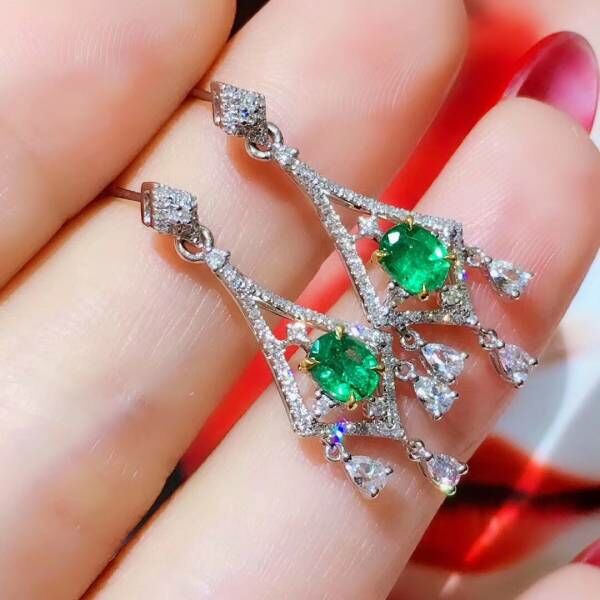 純天然哥倫比亞祖母綠 耳釘