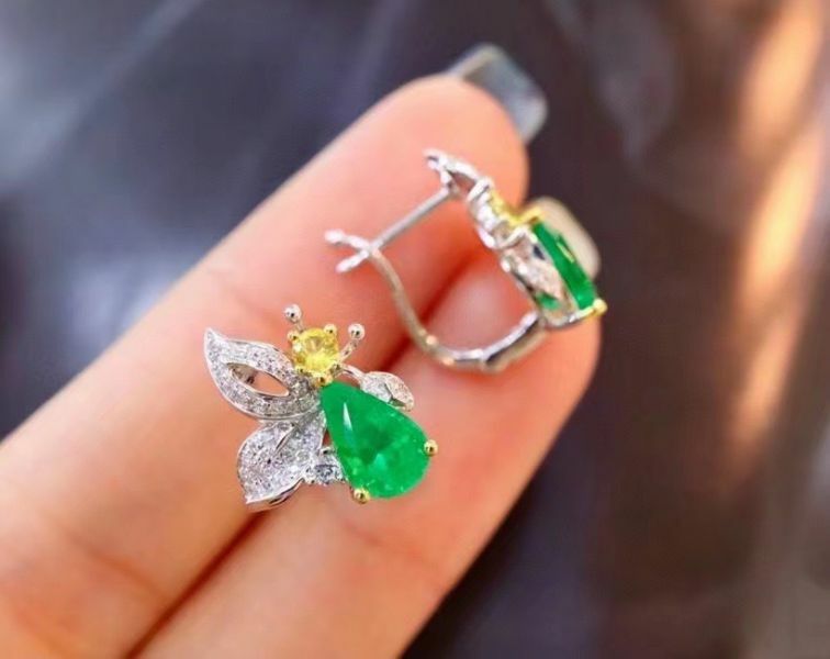 純天然哥倫比亞祖母綠 耳釘