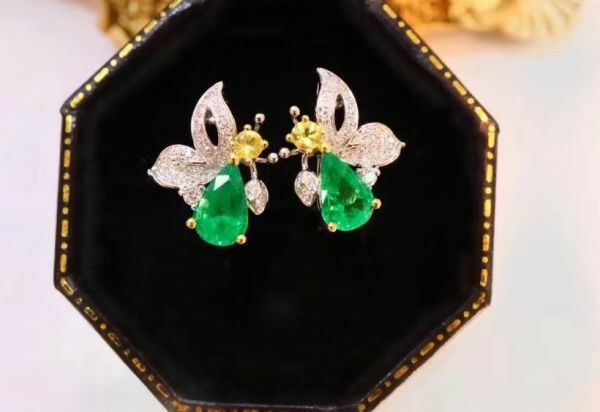 純天然哥倫比亞祖母綠 耳釘