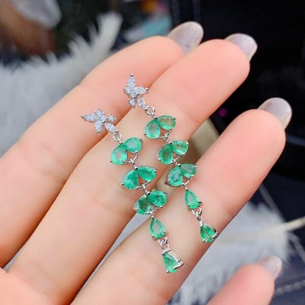 純天然哥倫比亞祖母綠 耳釘