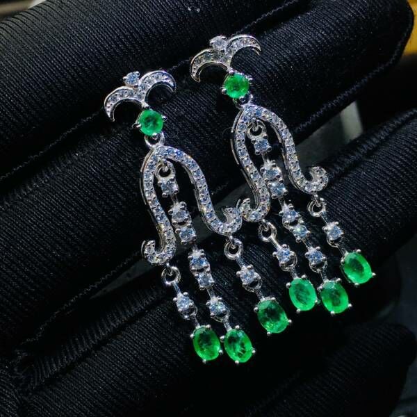 純天然哥倫比亞祖母綠 耳釘