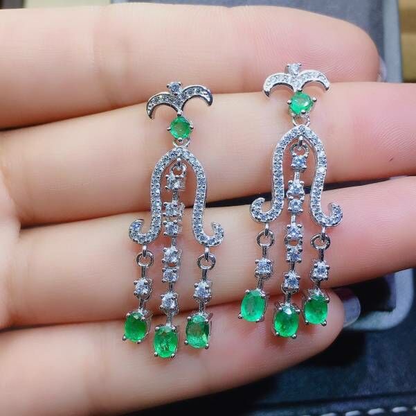 純天然哥倫比亞祖母綠 耳釘