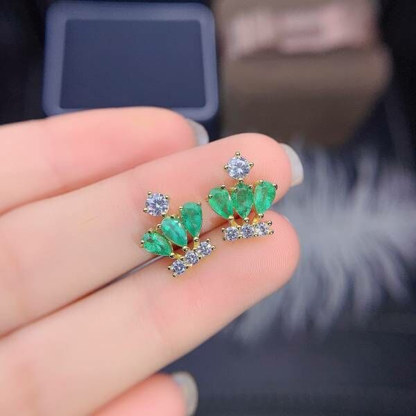純天然哥倫比亞祖母綠 耳釘