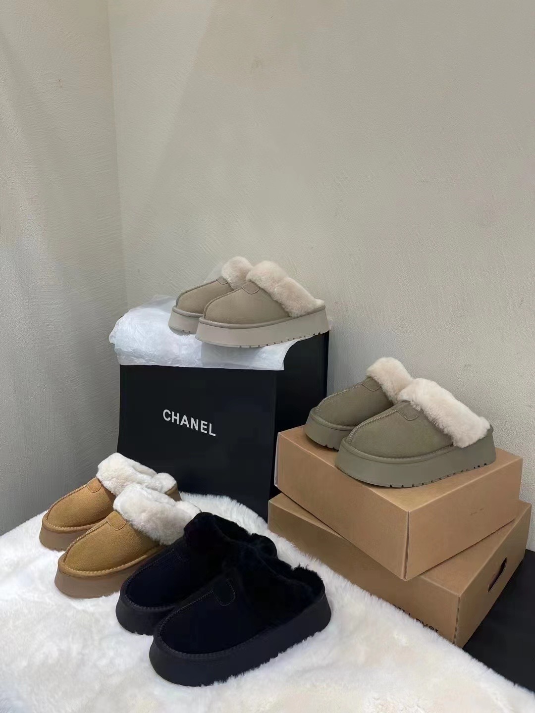 超美厚底毛毛拖鞋雪靴