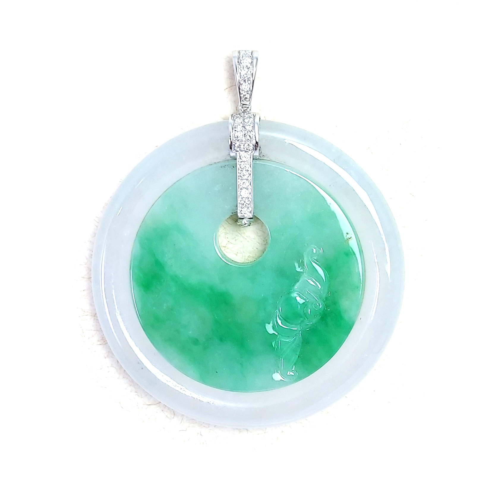 翡翠白玉雙圈天然鑽石吊墜