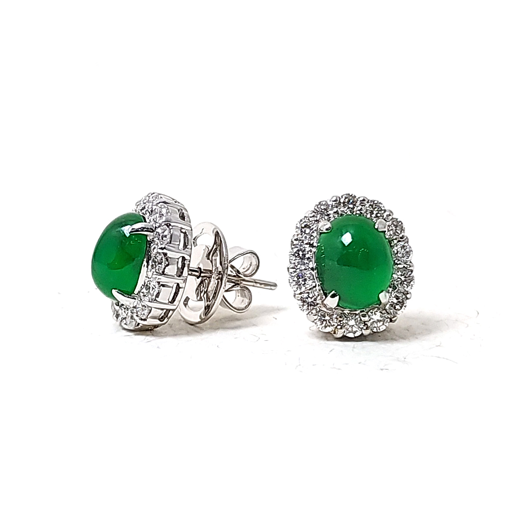 橢圓形翡翠天然鑽石耳環