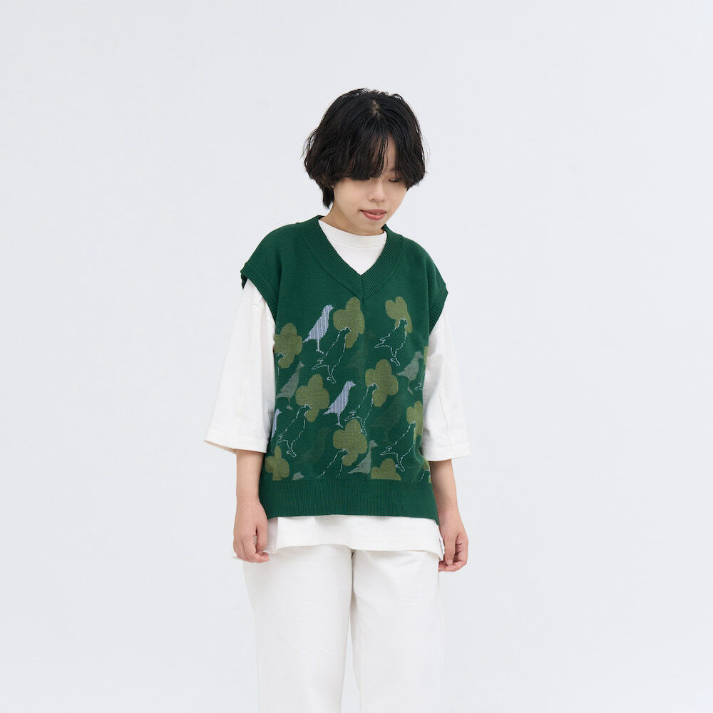 針織毛衣背心/軟冬綻花/海棠八哥2號/森林綠