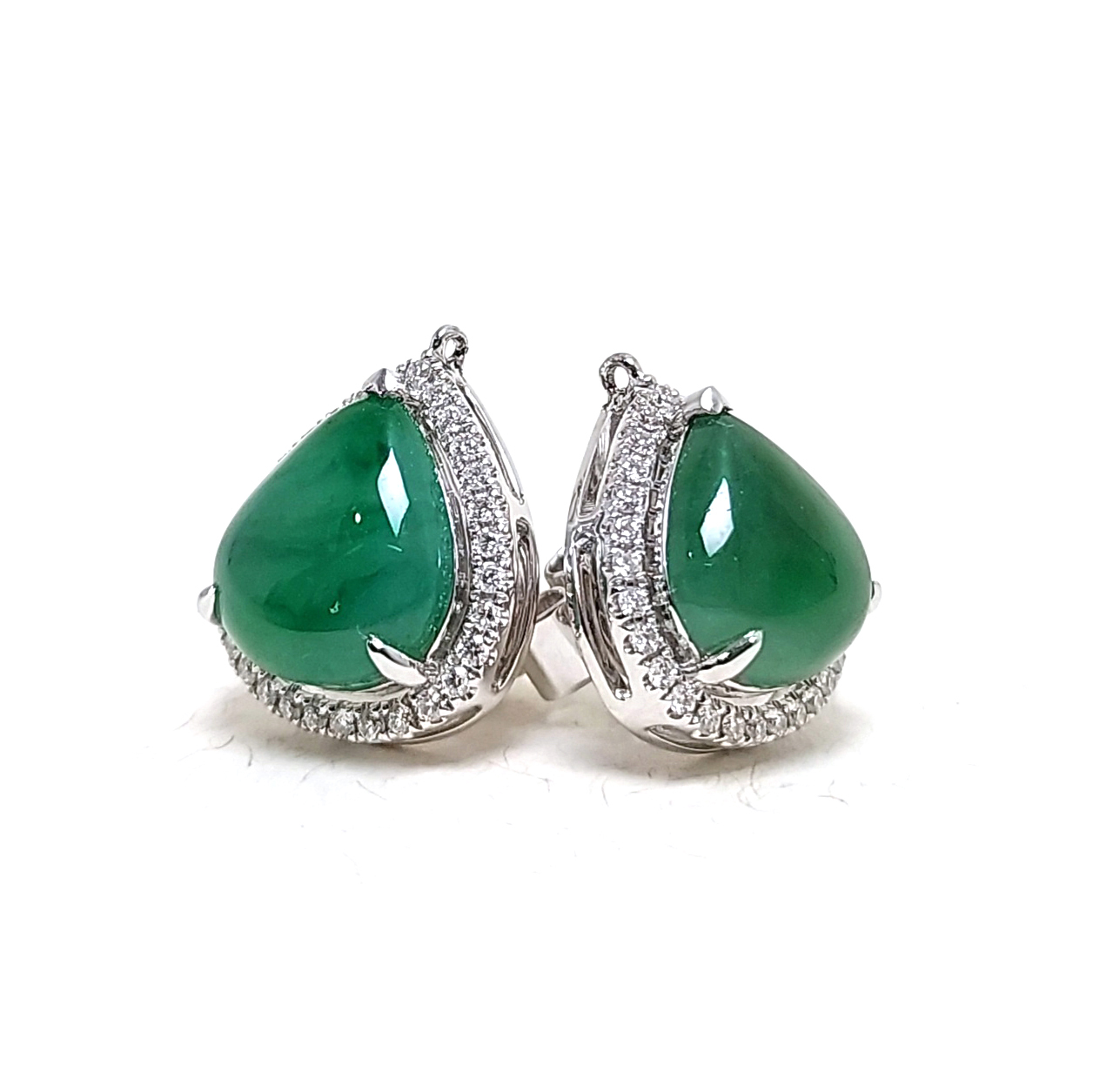 水滴形翡翠天然鑽石耳環