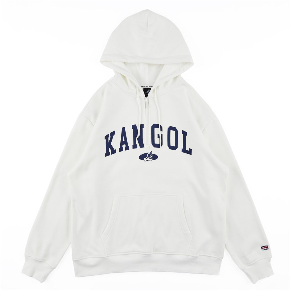 KANGOL 帽T 白 綠 半開襟 拉鍊 刷毛 連帽T 男女 63551050-