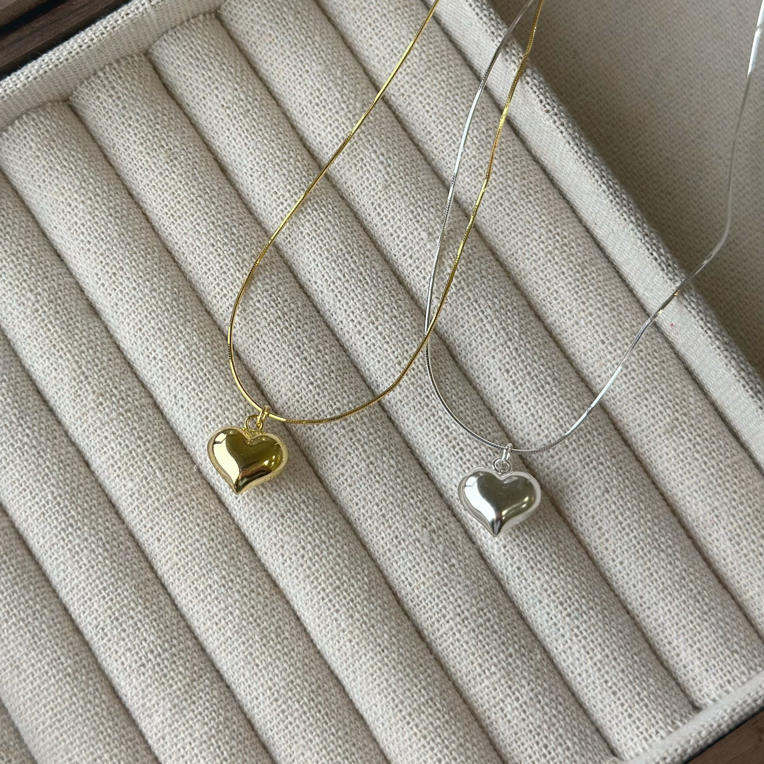 心弦．蛇骨鍊立體愛心純銀鎖骨鏈