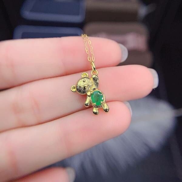 可愛小熊款純天然祖母綠 吊墜