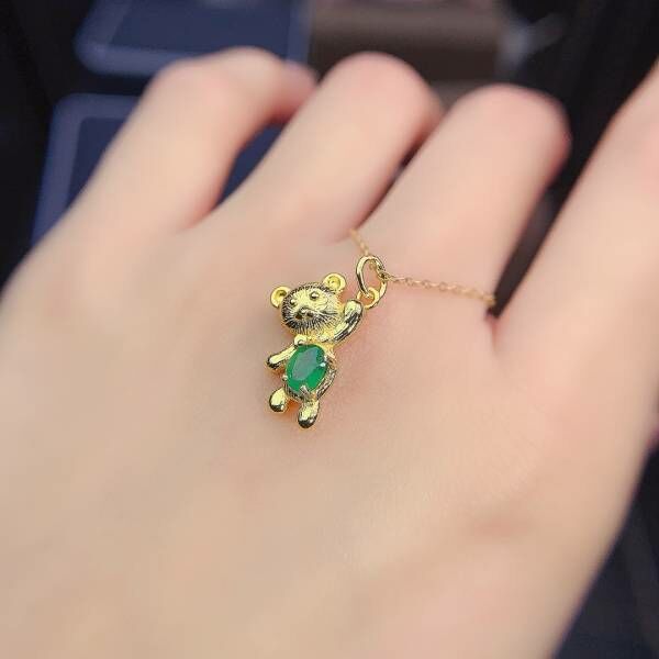 可愛小熊款純天然祖母綠 吊墜