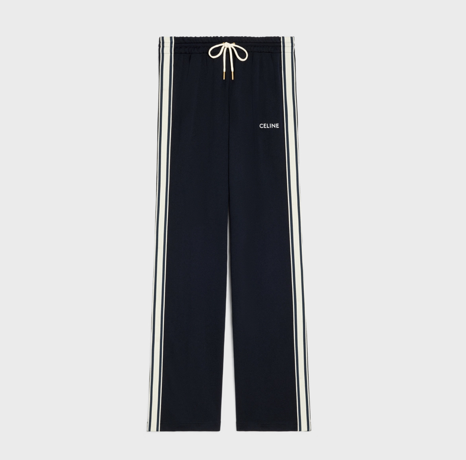 CELINE-EMBROIDERED TRACK PANTS IN COTTON - GREY/ BLACK