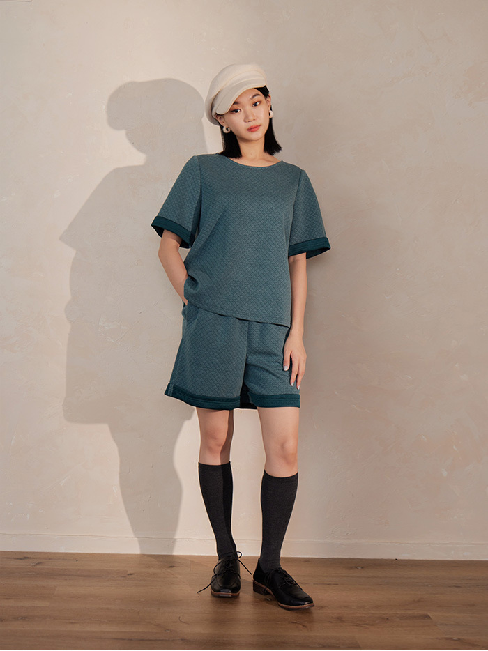 菱磚摺袖雙面布上衣-森曲