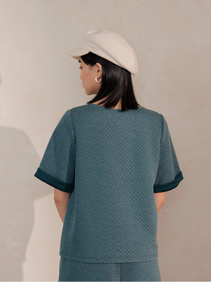 菱磚摺袖雙面布上衣-森曲