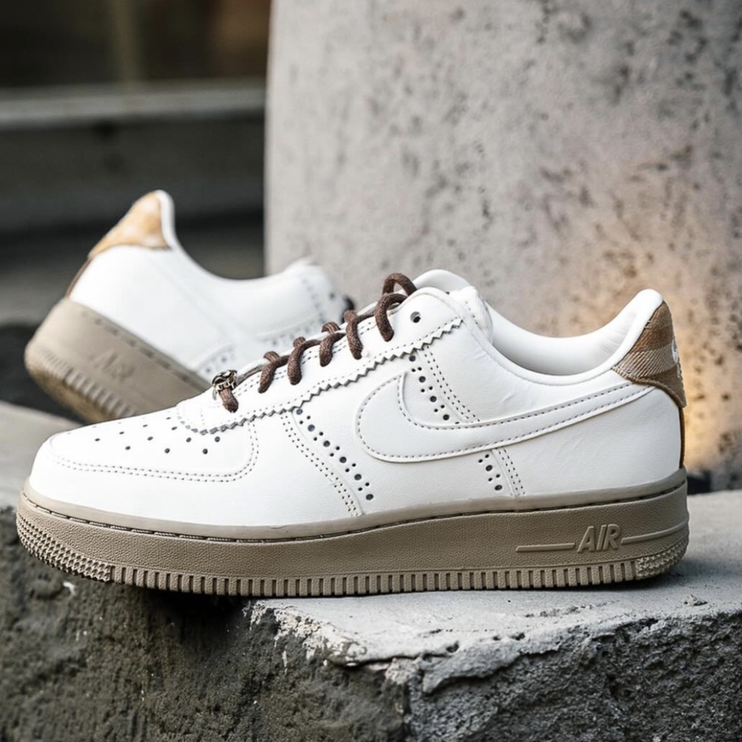 Nike Air Force 1 Low Brogue Sail 栗子奶油 白棕 巴洛克風雕花 美拉德