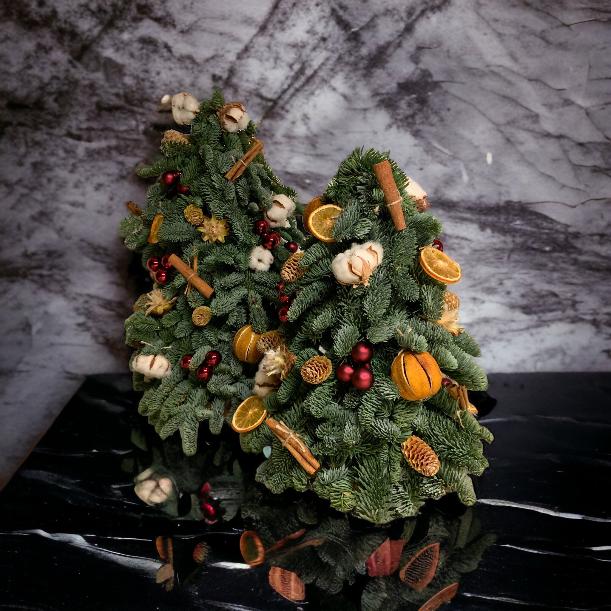 Mini Christmas Tree Nobilis Fir Optional with Fresh Ornaments (Assorted Sizes)