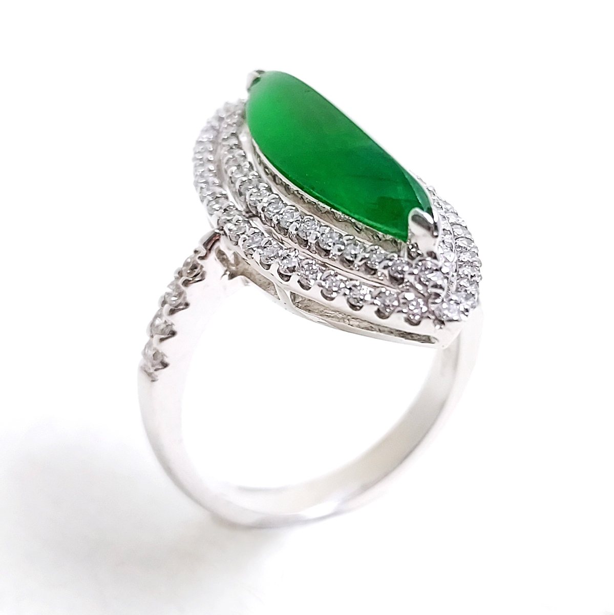 欖尖形翡翠天然鑽石戒指