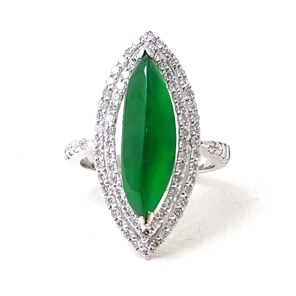 欖尖形翡翠天然鑽石戒指