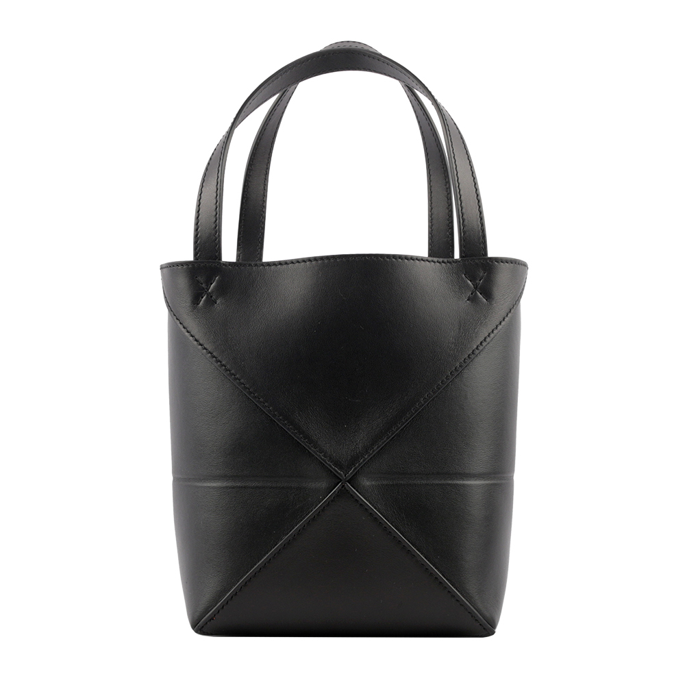 【LOEWE】Puzzle 亮面小牛皮迷你摺疊托特包(黑色) A657V25X01 1100