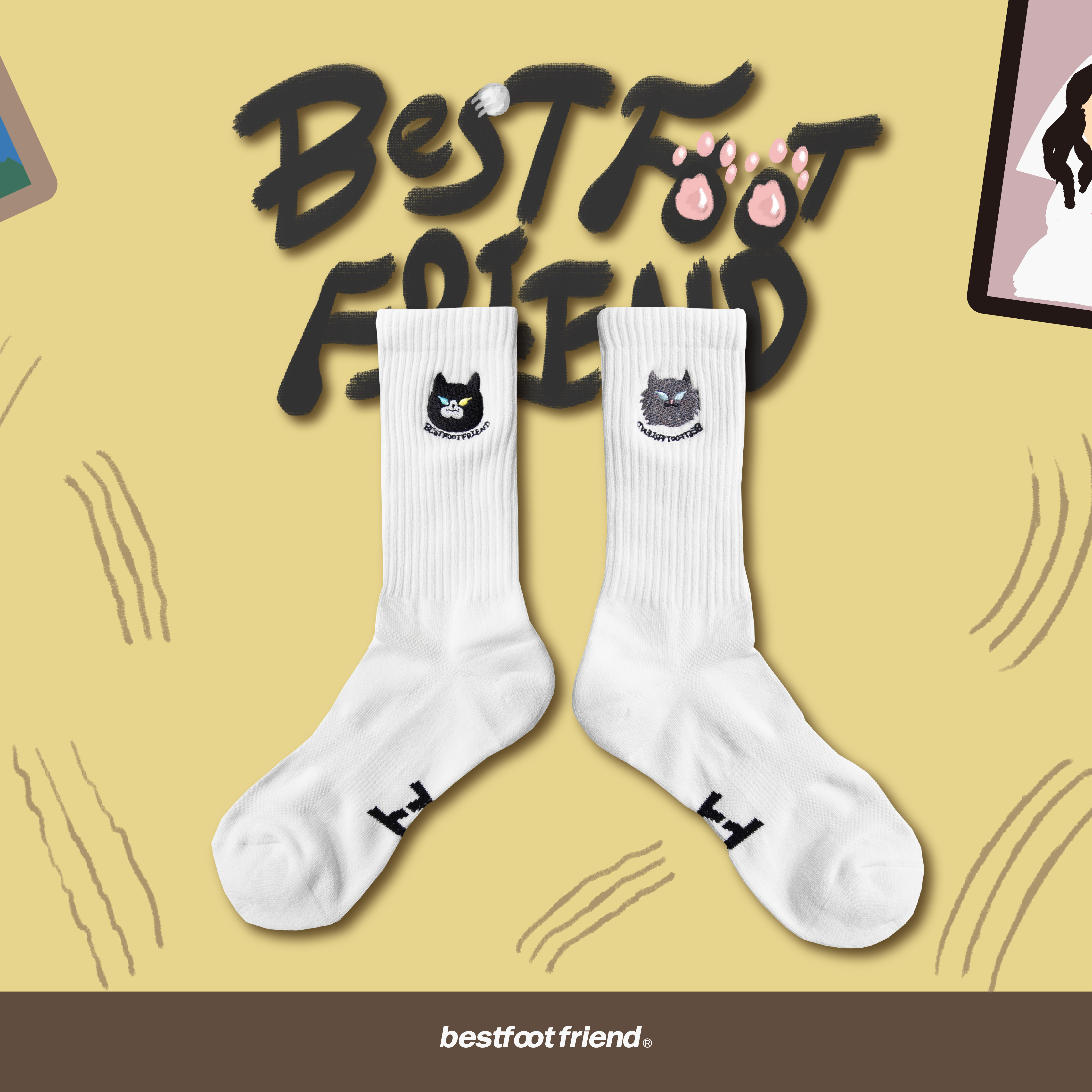 BFF Symptom Socks Lord Cat 黑色 灰色 貓大人 刺繡 中筒襪 長襪【BF23013】