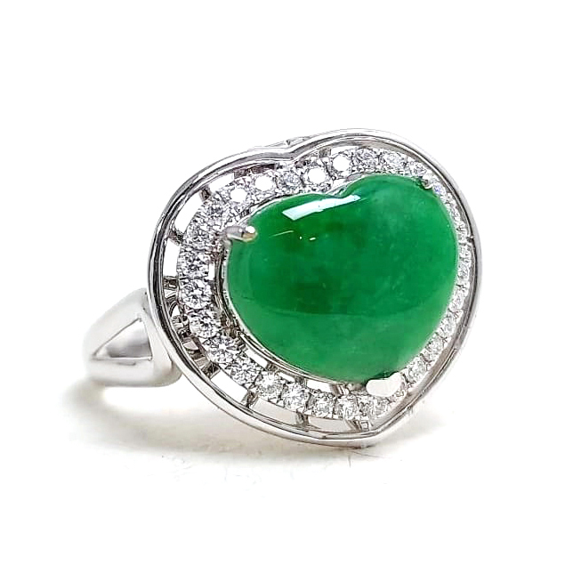 心形翡翠天然鑽石戒指