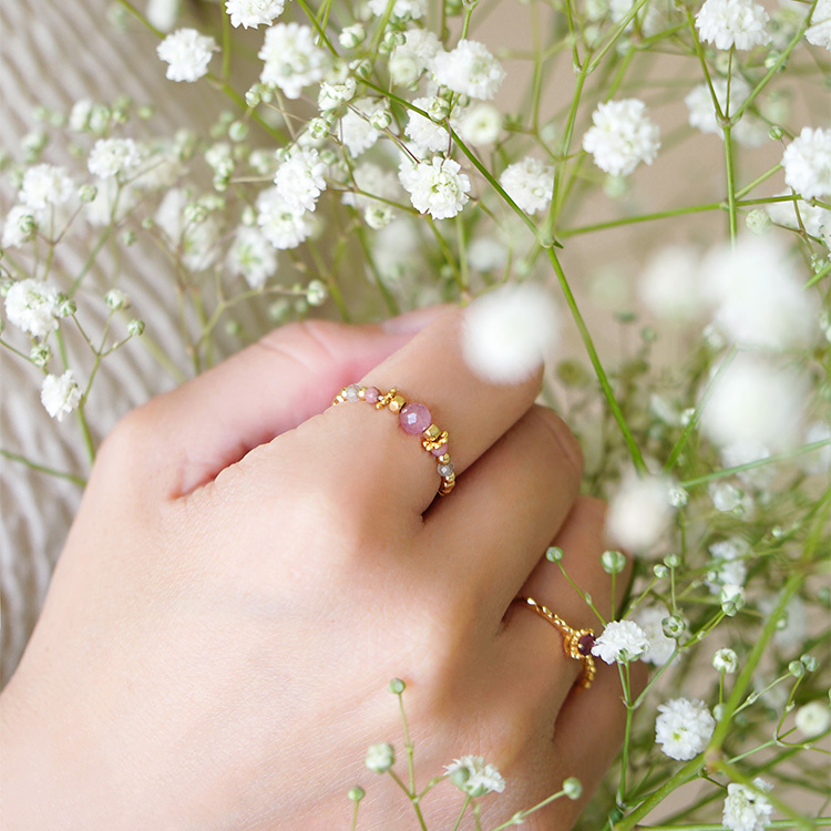 ｜桃花｜阿爾貝羅貝洛 – 粉碧璽 – 彈性戒指