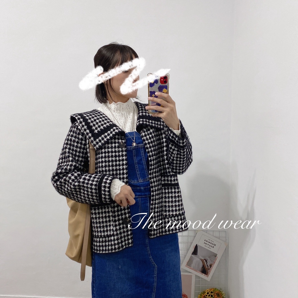 暖暖毛海好精神學院領千鳥格外套（黑）