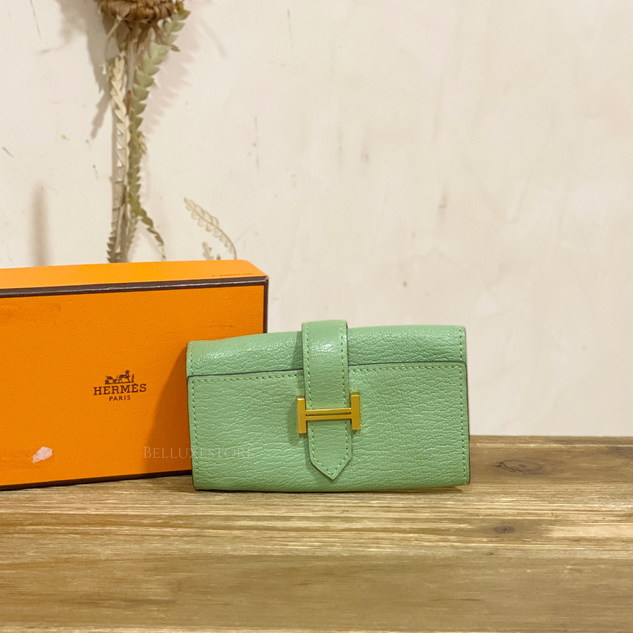 [Preowned] Hermes key holder mysore vert criquet/ gold