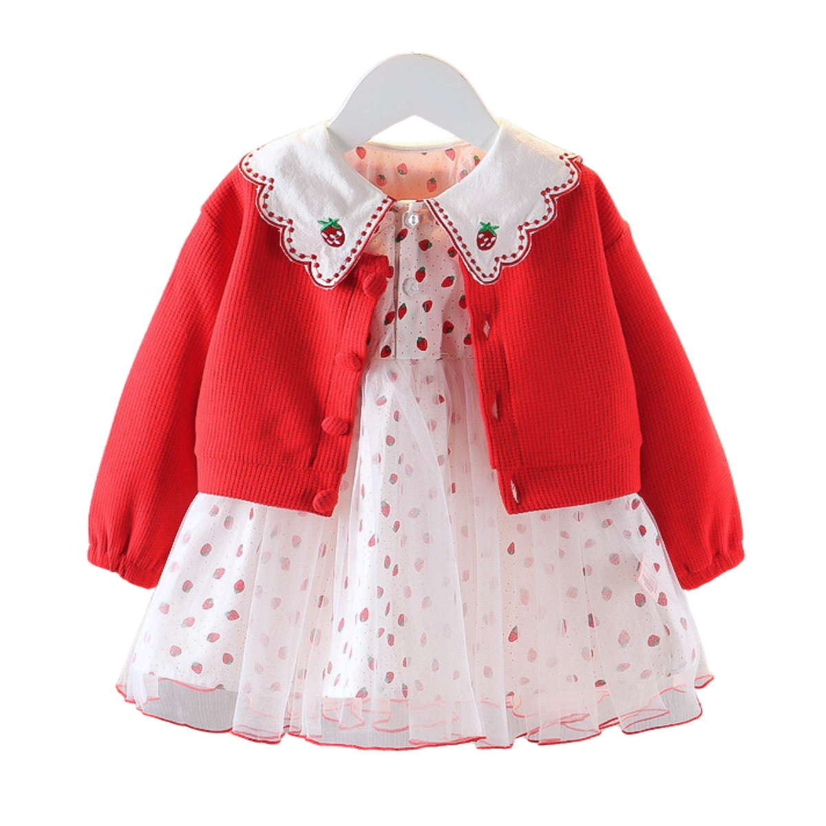 B8423草莓紗裙+外套套裝
