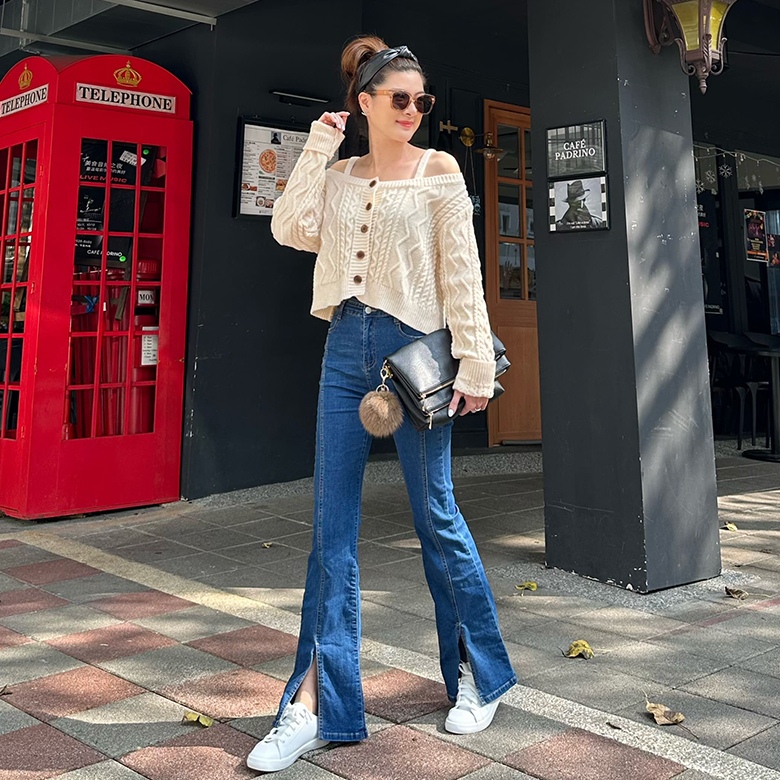 吊帶露肩麻花毛衣