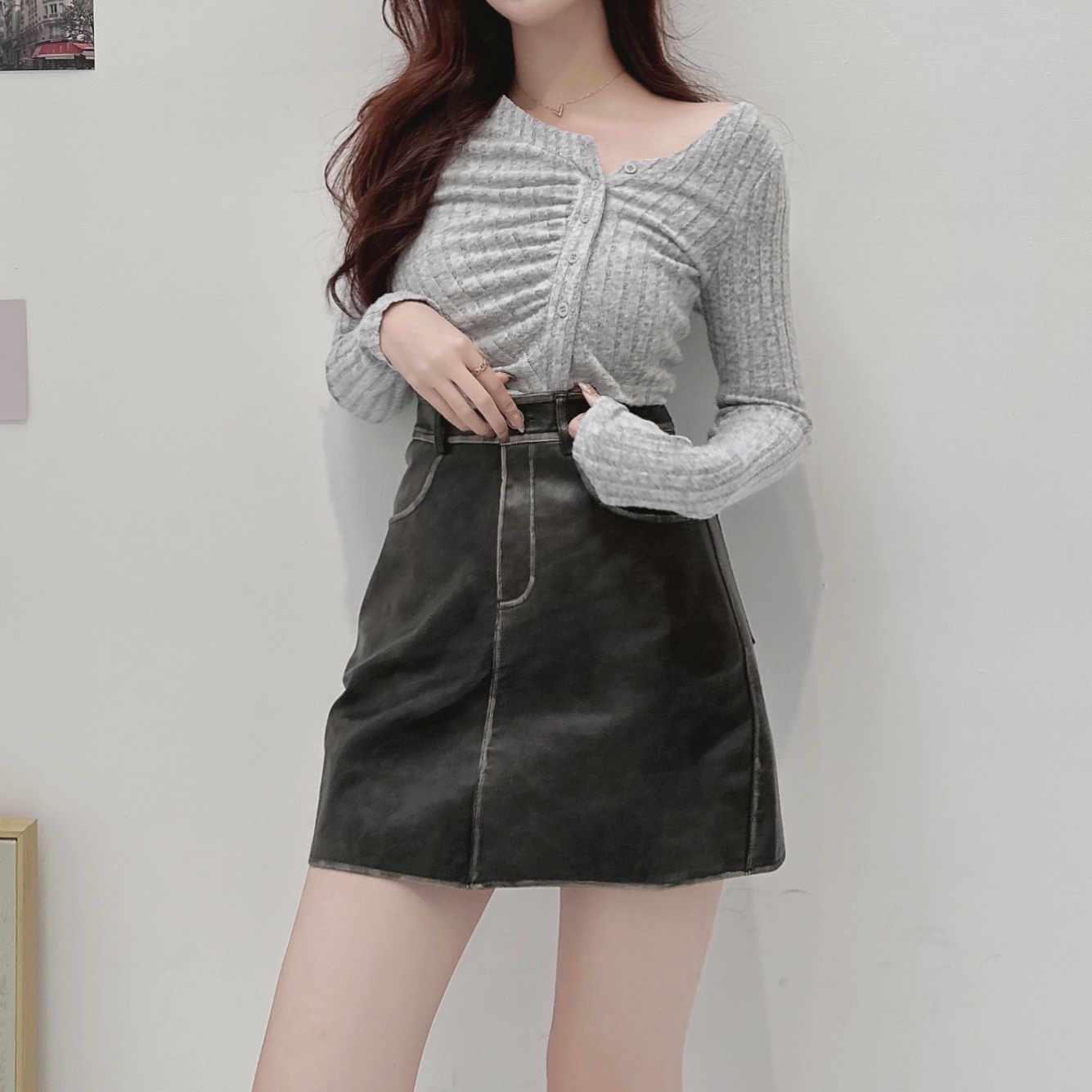 洗舊復古A字皮裙/二色