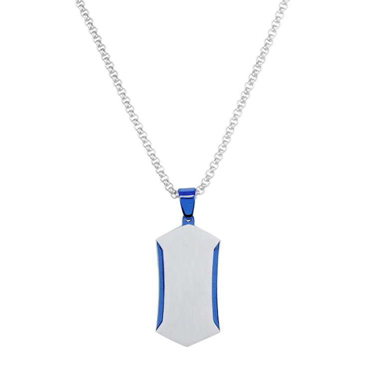 白鋼項鍊，男士項鍊 六邊形軍牌；堆疊層次設計 推薦鐳射刻字（3527藍色）