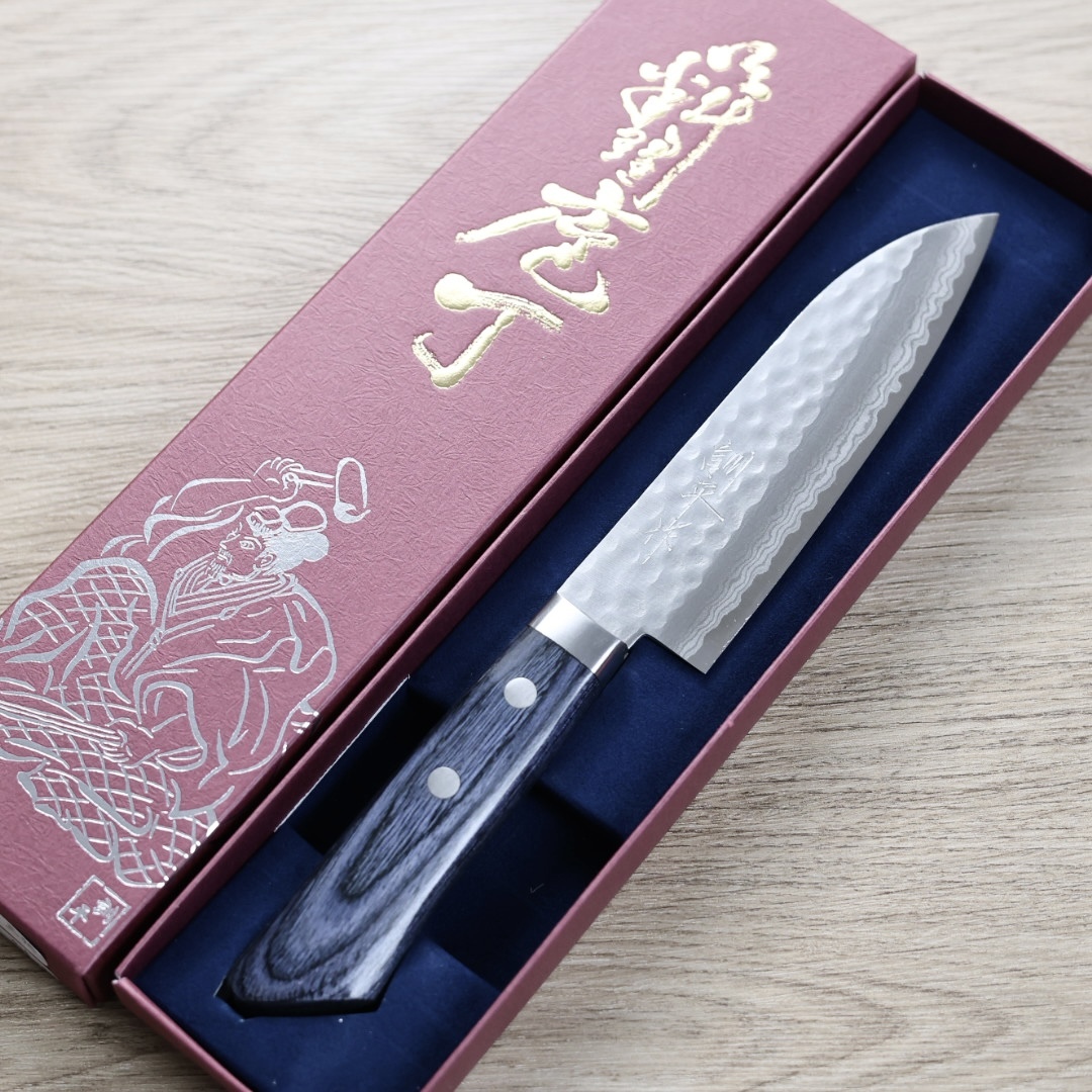 增谷訓生 小三德刀 130mm VG10鋼 刻流 藍柄