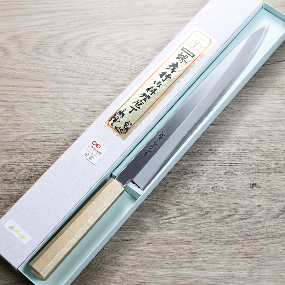 堺孝行 七彩 正夫柳刃 300mm INOX 金珍珠柄