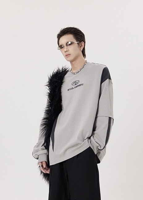 Evolvement EVO假兩件拼色衛衣 大學TEE