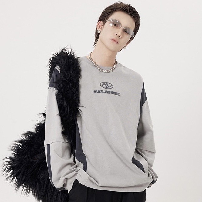 Evolvement EVO假兩件拼色衛衣 大學TEE