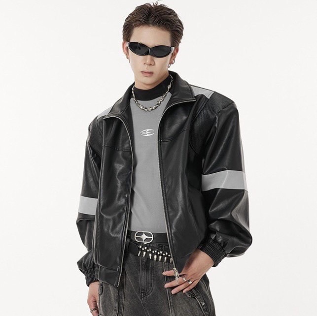 Evolvement EVO 拼接荔枝皮革夾克 皮外套 皮衣