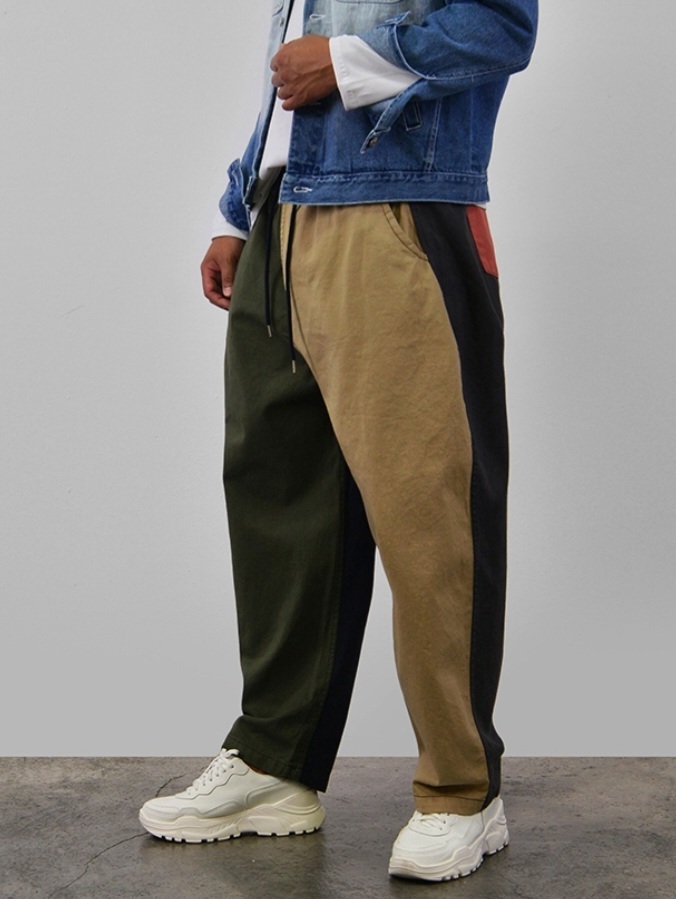 拼接配色工裝休閒褲