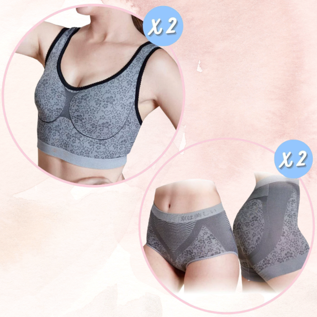 【京美】2件健康銀纖維無痕內衣＋２件逆時健康提臀褲(三角/平口)